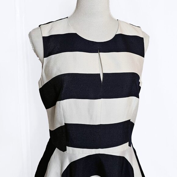 Belle Badgley Mischka Shawn Navy and White Striped Fit & Flare Sleeveless Dress - Picture 4 of 6